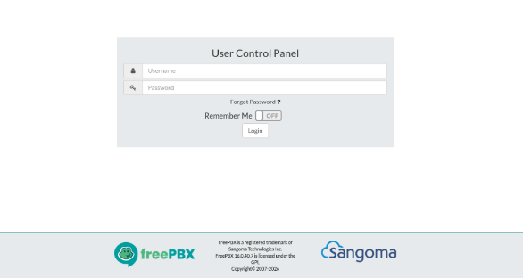 Panel de login de FreePBX (UCP)